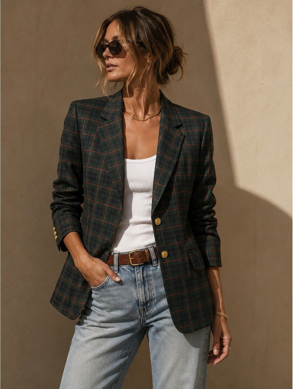 Pendleton 100% Virgin Wool Plaid Blazer Women’s 14 Green Red Gold Button Jacket